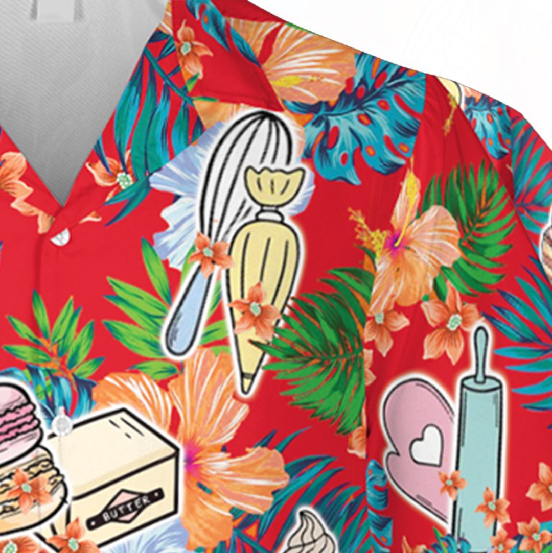 Vintage Red Baker Hawaii Shirt Cake Tropical Shirt - Image 4