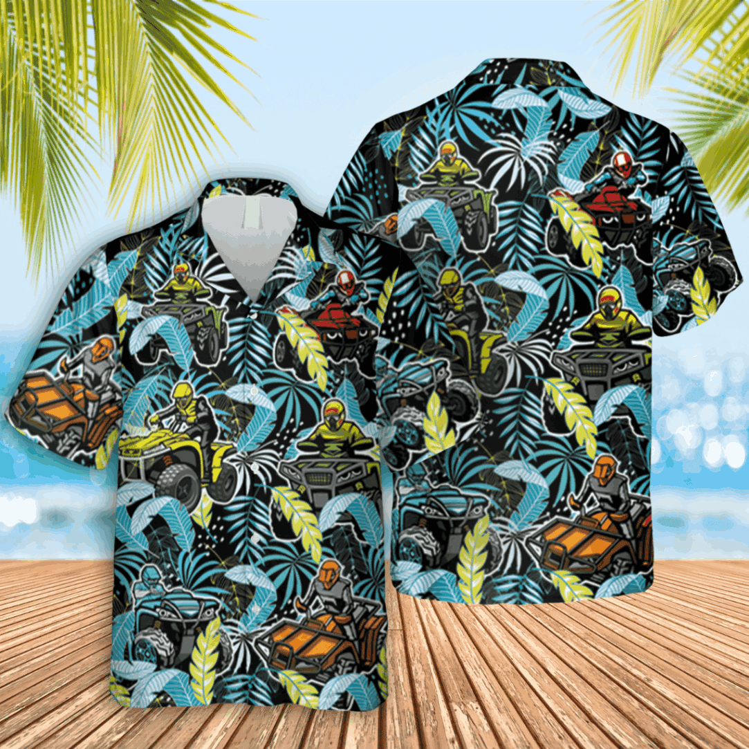 Atv Blue And Black Hawaii Shirt Aloha Outfit Summer Holiday T-shirt