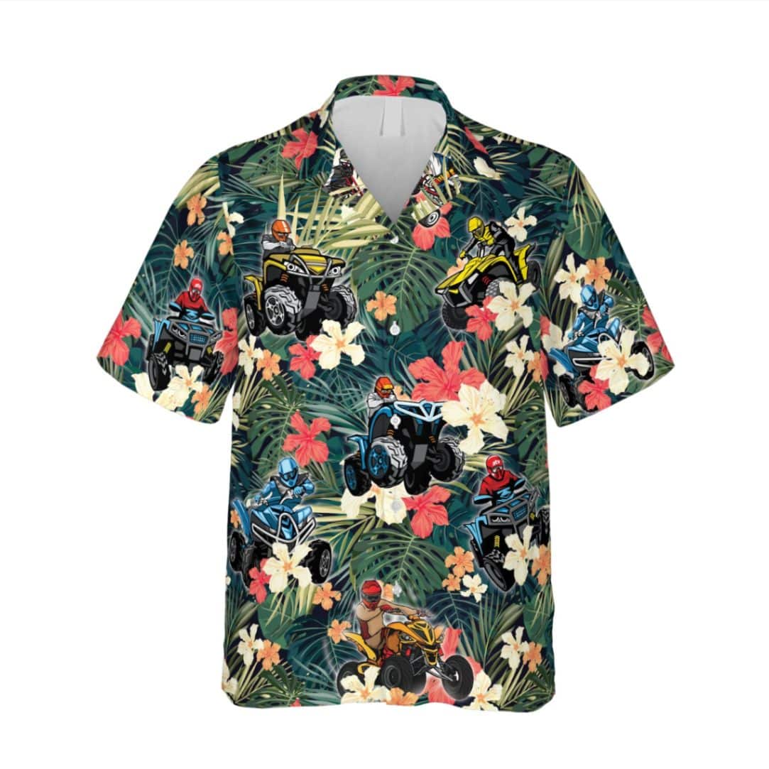 Atv Car Tropical Plants And Flowers Hawaiian Shirt Summer Traveling Shirt - Image 2