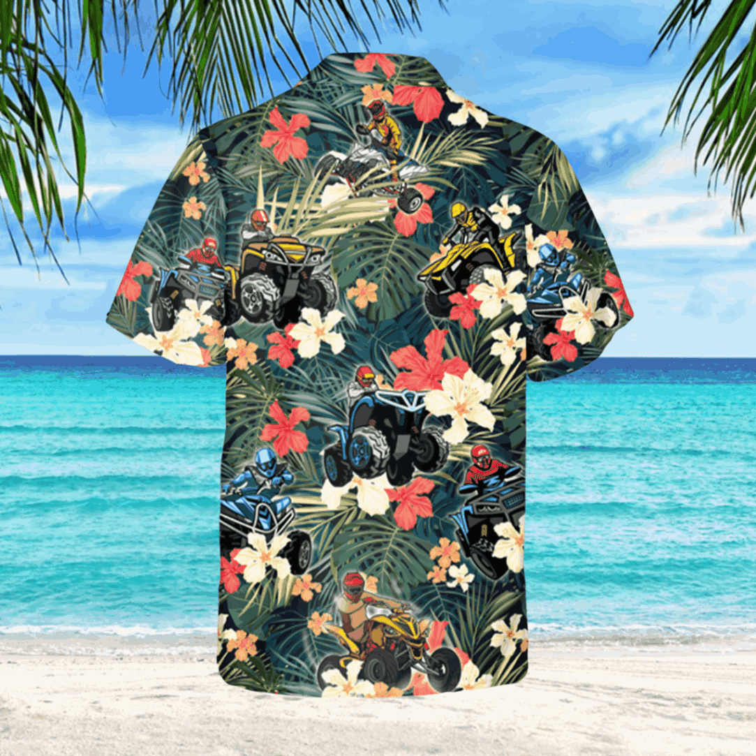 Atv Car Tropical Plants And Flowers Hawaiian Shirt Summer Traveling Shirt - Image 3