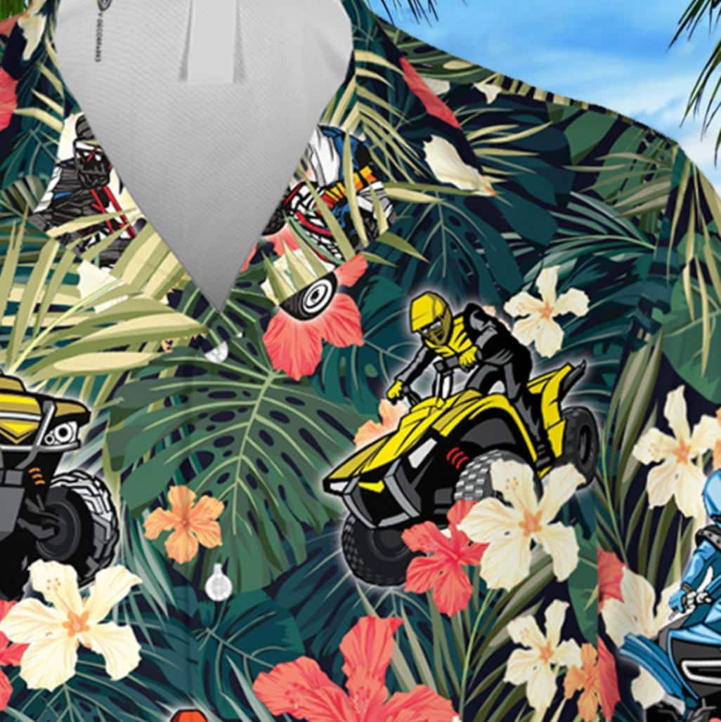 Atv Car Tropical Plants And Flowers Hawaiian Shirt Summer Traveling Shirt - Image 4