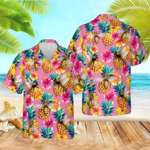 Bee Fruits And Plants Pink Hawaiian Shirt Gift For Beekeeper