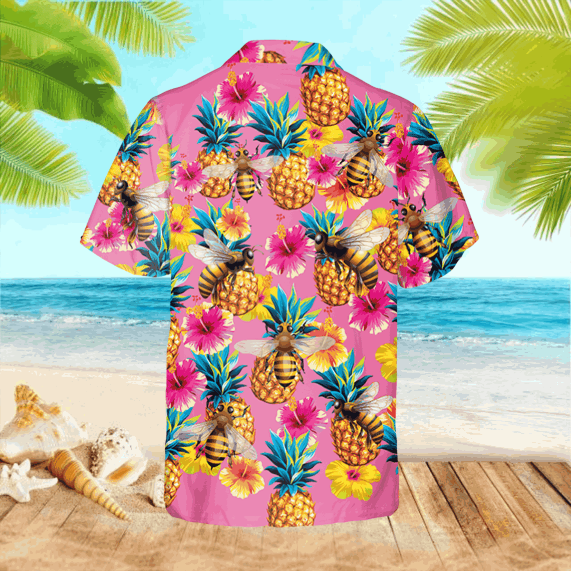 Bee Fruits And Plants Pink Hawaiian Shirt Gift For Beekeeper - Image 3