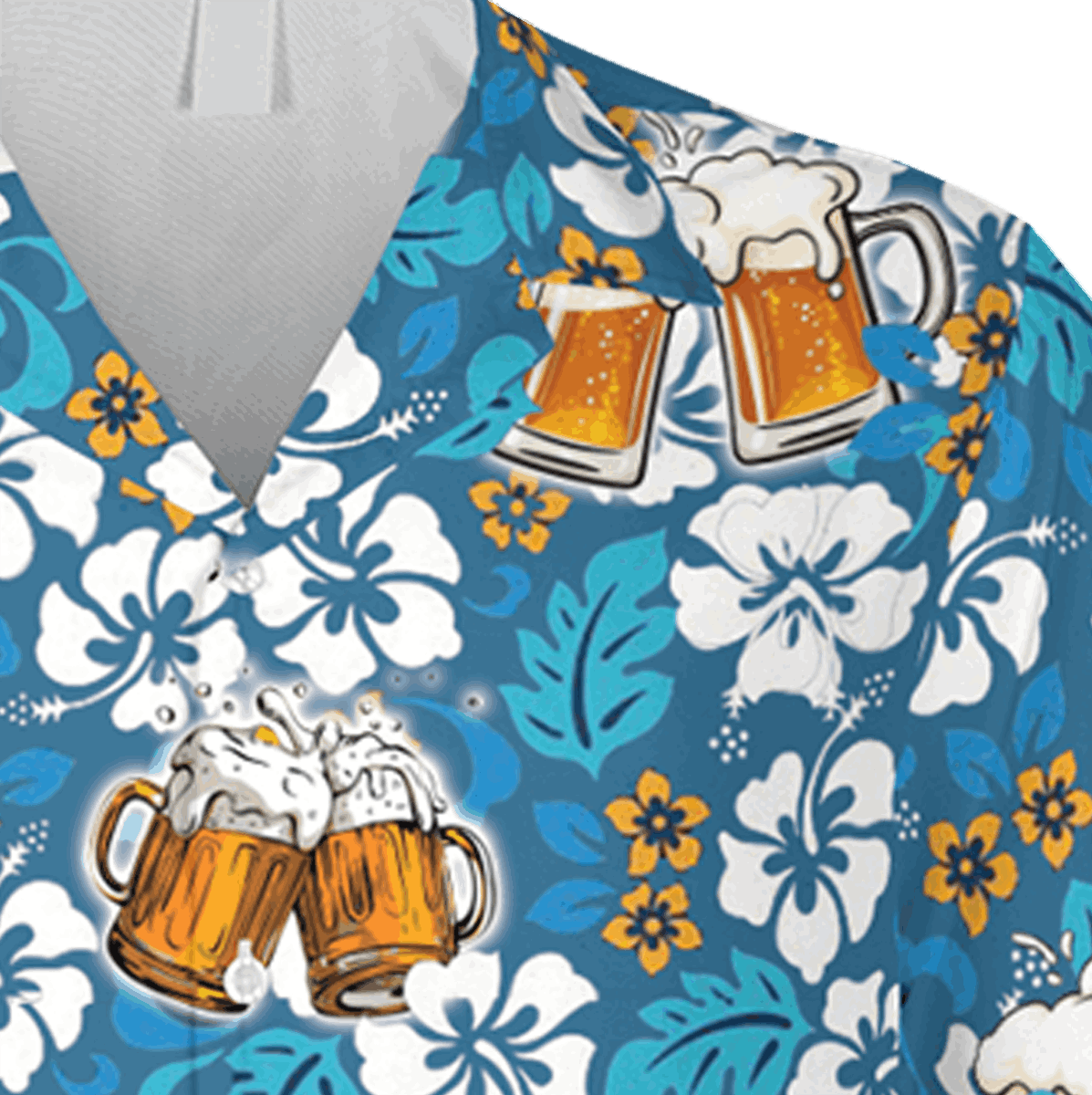 Beer And Flowers Blue Hawaii Shirt Man Cave T-shirt - Image 4