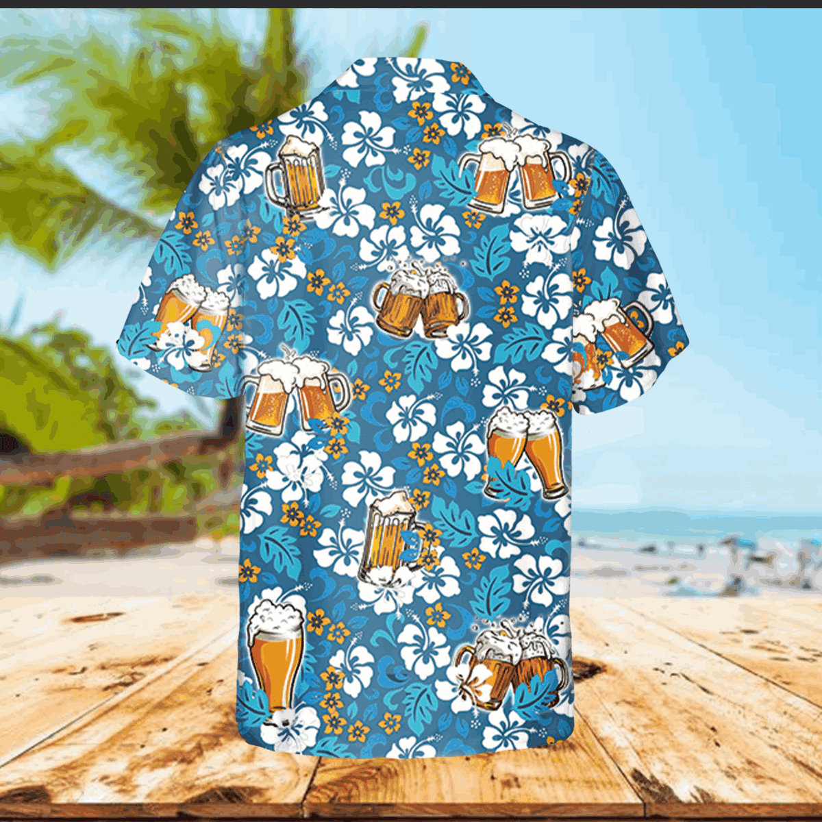 Beer And Flowers Blue Hawaii Shirt Man Cave T-shirt - Image 3