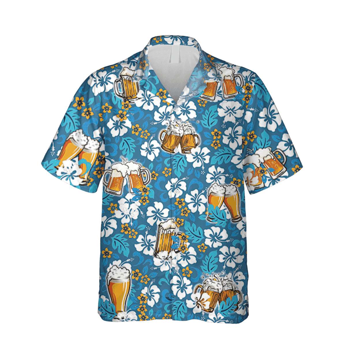 Beer And Flowers Blue Hawaii Shirt Man Cave T-shirt - Image 2