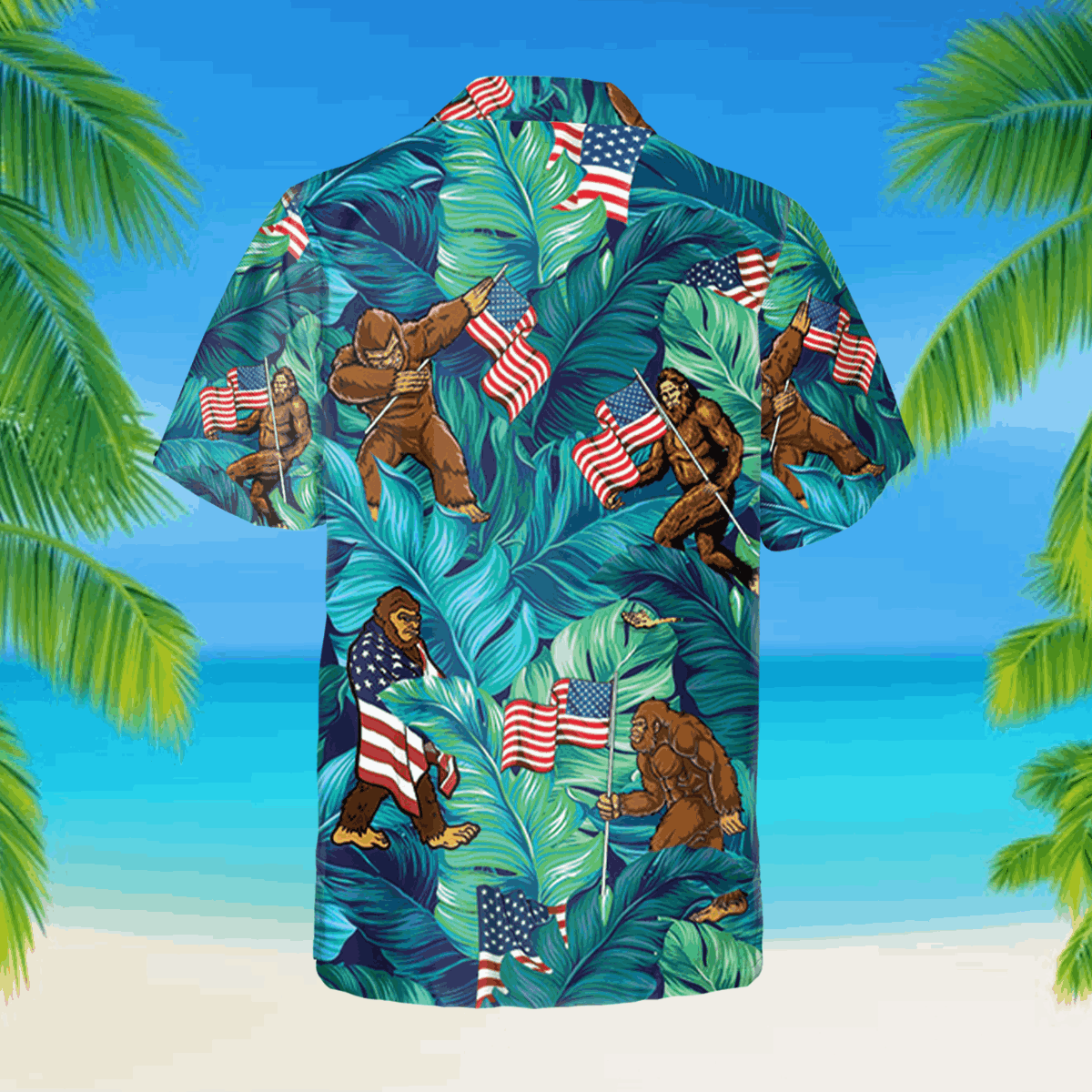 Bigfoot American Flag Hawaii Shirt Camping Outfit - Image 3