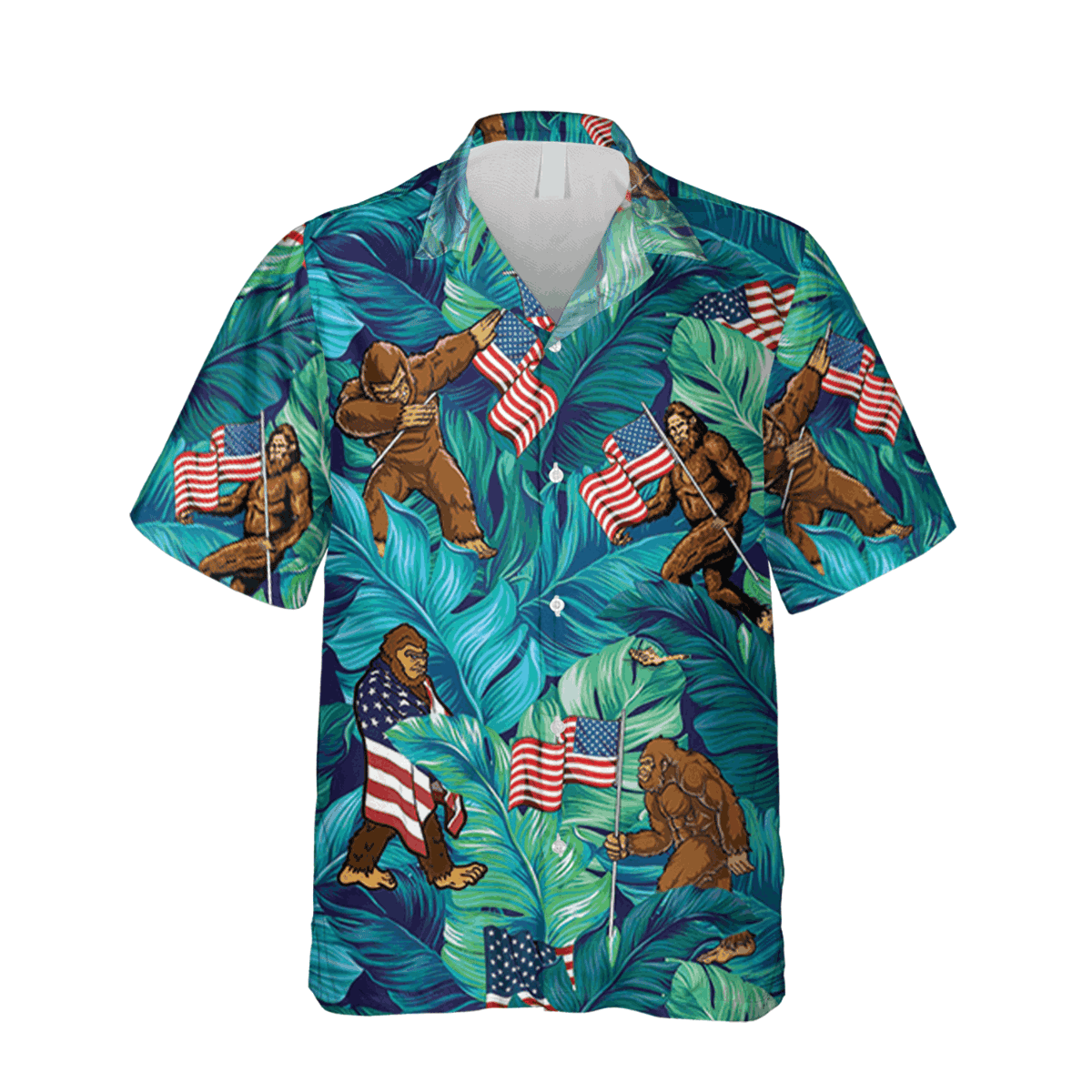 Bigfoot American Flag Hawaii Shirt Camping Outfit - Image 2