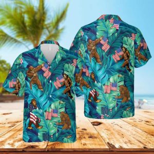 Bigfoot American Flag Hawaii Shirt Camping Outfit