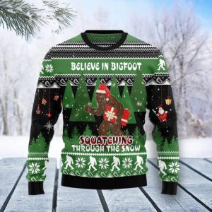 Christmas Ugly Sweater Bigfoot Through Snow Funny Unisex Sweater Gift