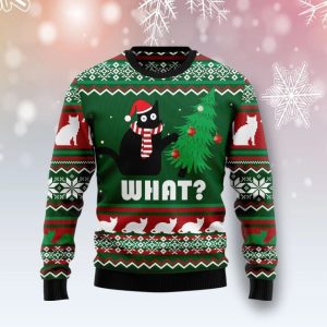 Christmas Ugly Sweater Black Cat What Christmas Funny Unisex Sweater Gift