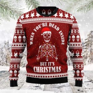 Christmas Ugly Sweater Dead Inside But Christmas Skull Funny Unisex Sweater Gift
