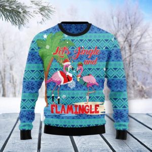 Christmas Ugly Sweater Flamingo Lets Jingle Funny Unisex Sweater Gift