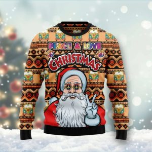Christmas Ugly Sweater Hippie Santa Claus Peace And Love Funny Unisex Sweater Gift