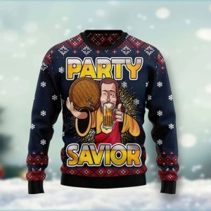 Christmas Ugly Sweater Jesus Party Savior Beer Funny Unisex Sweater Gift
