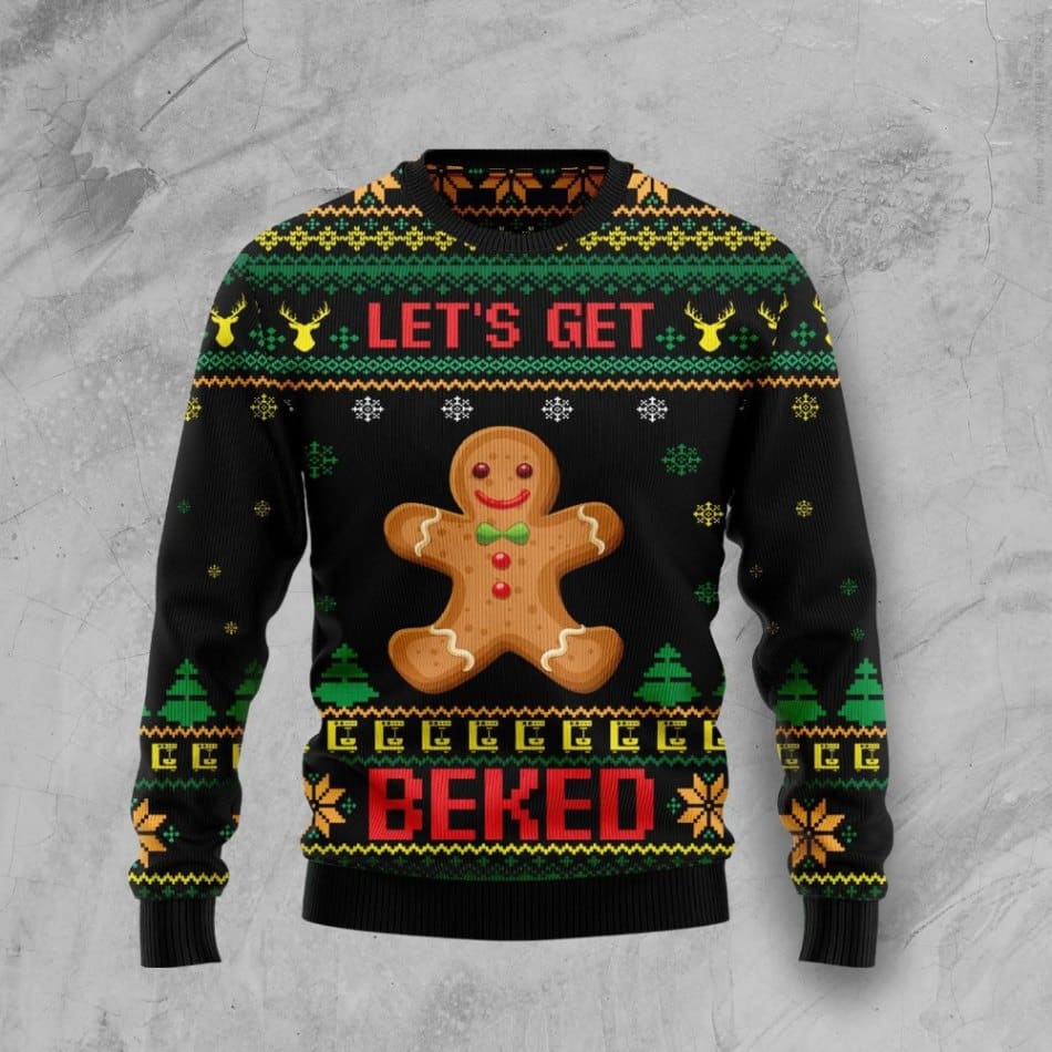 Christmas Ugly Sweater Lets Get Baked Funny Unisex Sweater Gift