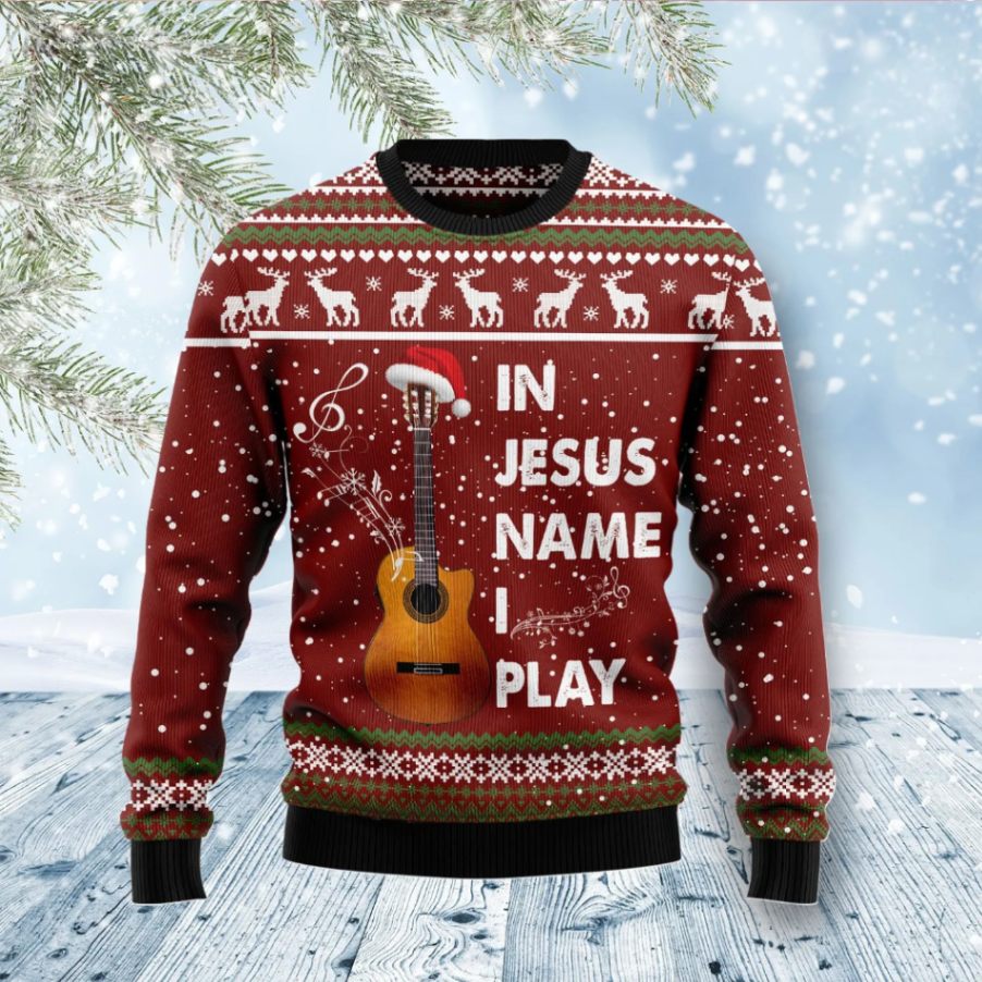 Christmas Ugly Sweater Play Guitar Funny Unisex Sweater Gift