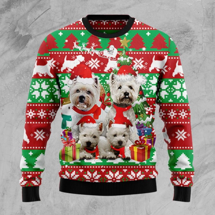 Christmas Ugly Sweater White Terrier Family Funny Unisex Sweater Gift
