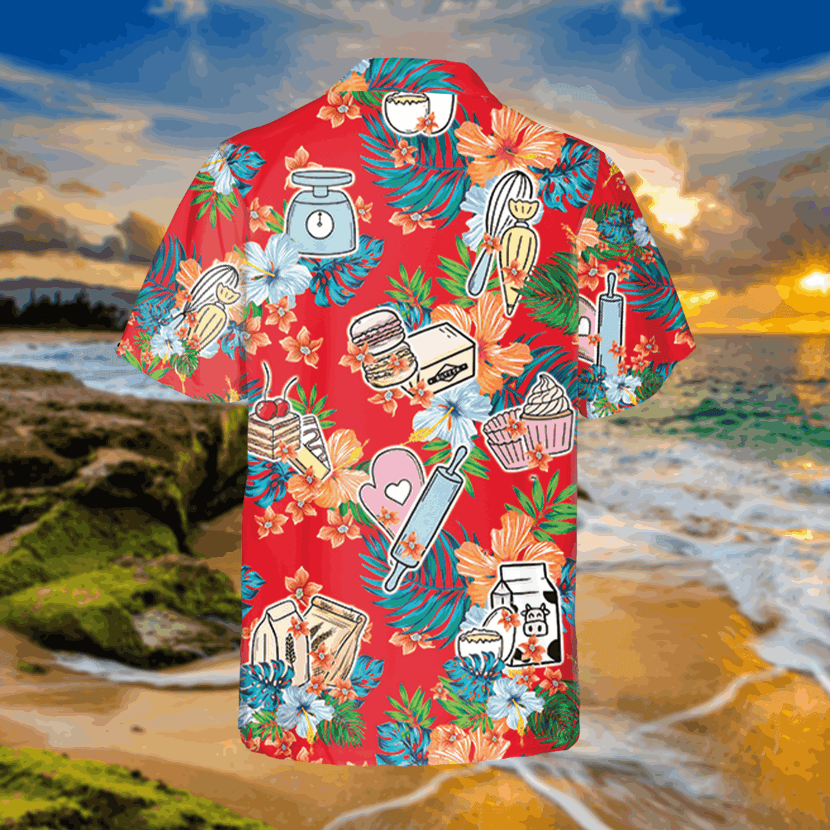 Vintage Red Baker Hawaii Shirt Cake Tropical Shirt - Image 3