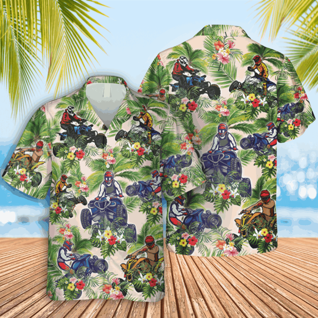 Riding Atv Hawaii Shirt Summer Hibicus Flowers Shirt